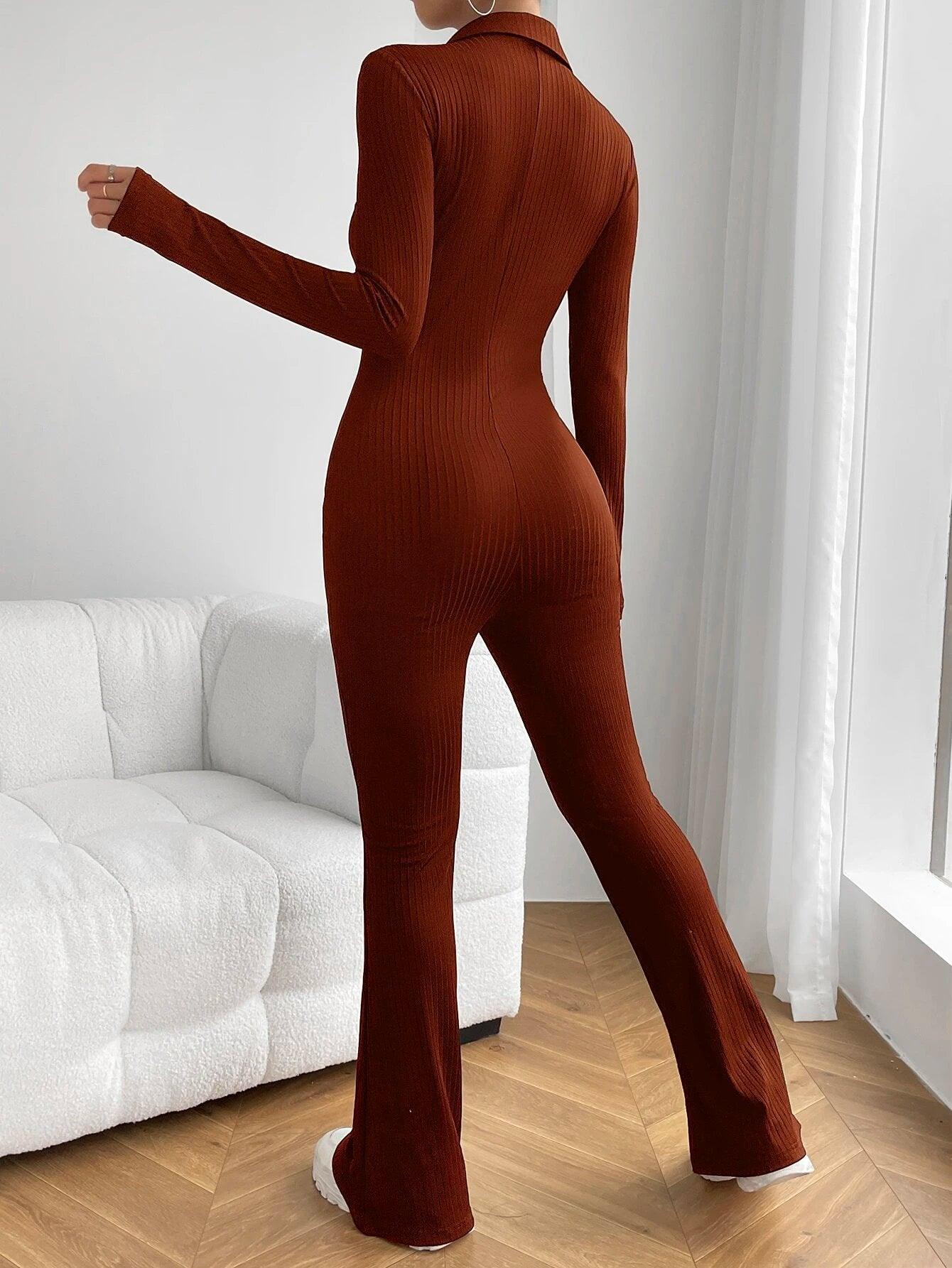 Zipper Flare Leg Jumpsuit-Comfy Jumpsuits