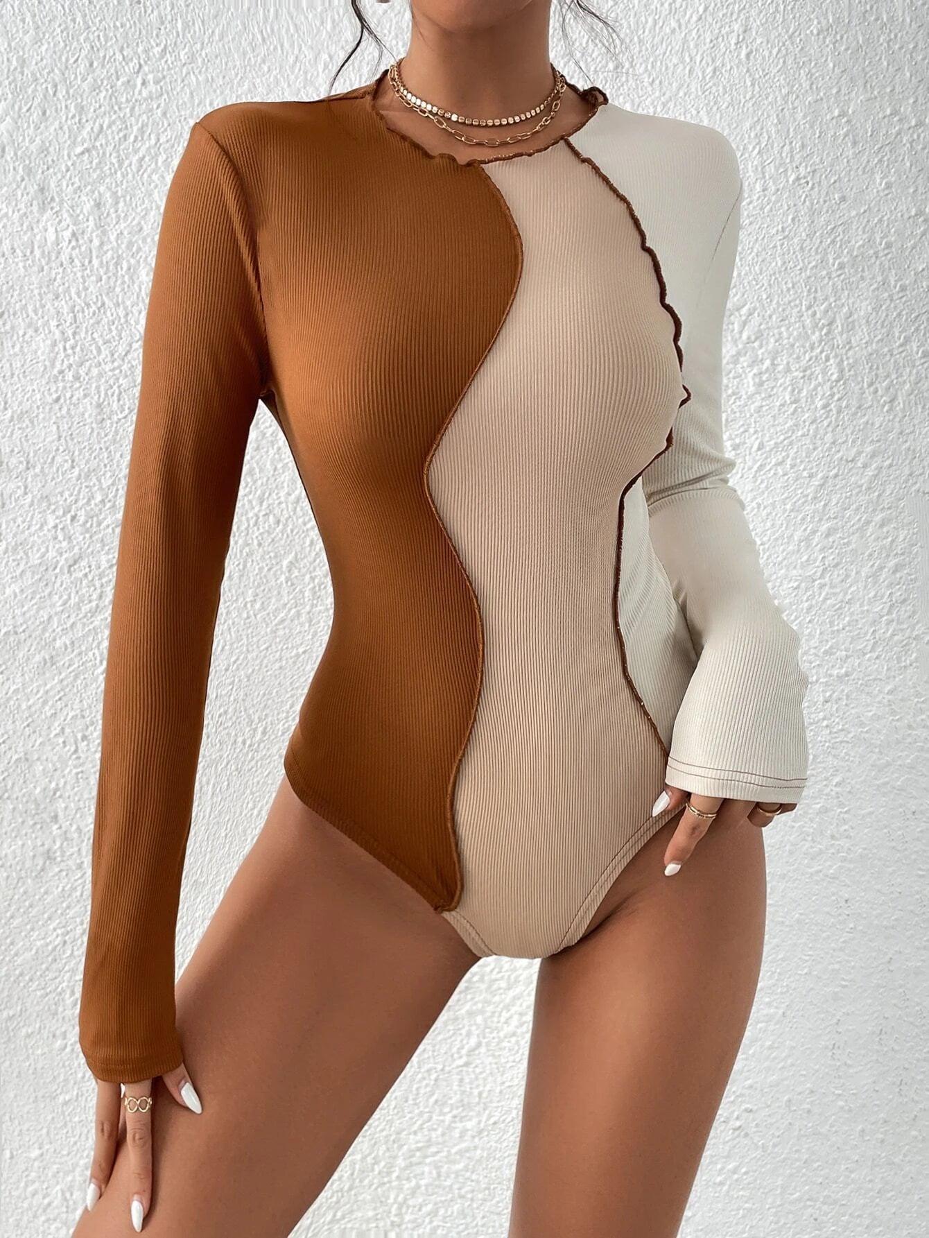 Regular Sleeve Ribbed Knit Bodysuit-Comfy Jumpsuits