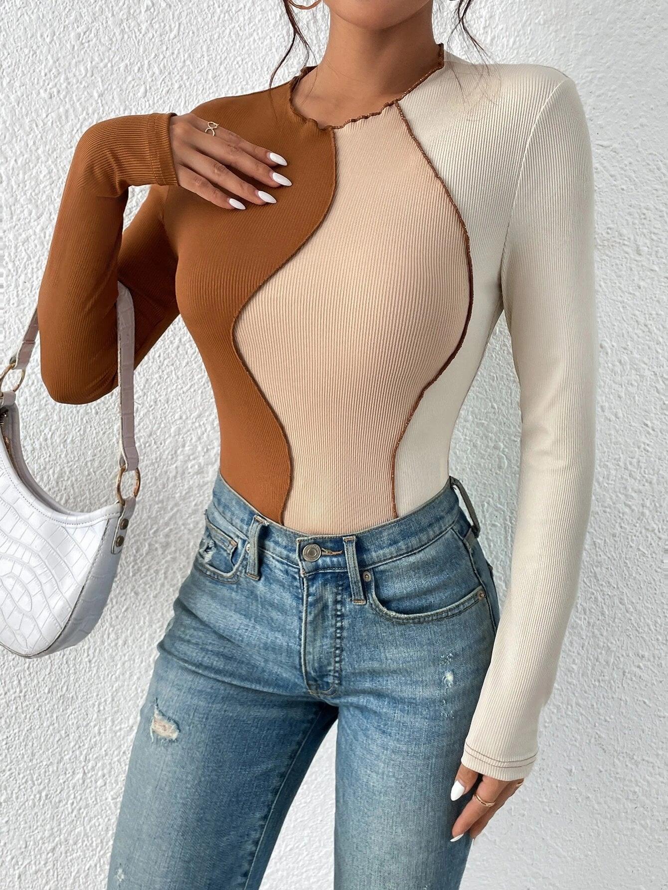 Regular Sleeve Ribbed Knit Bodysuit-Comfy Jumpsuits