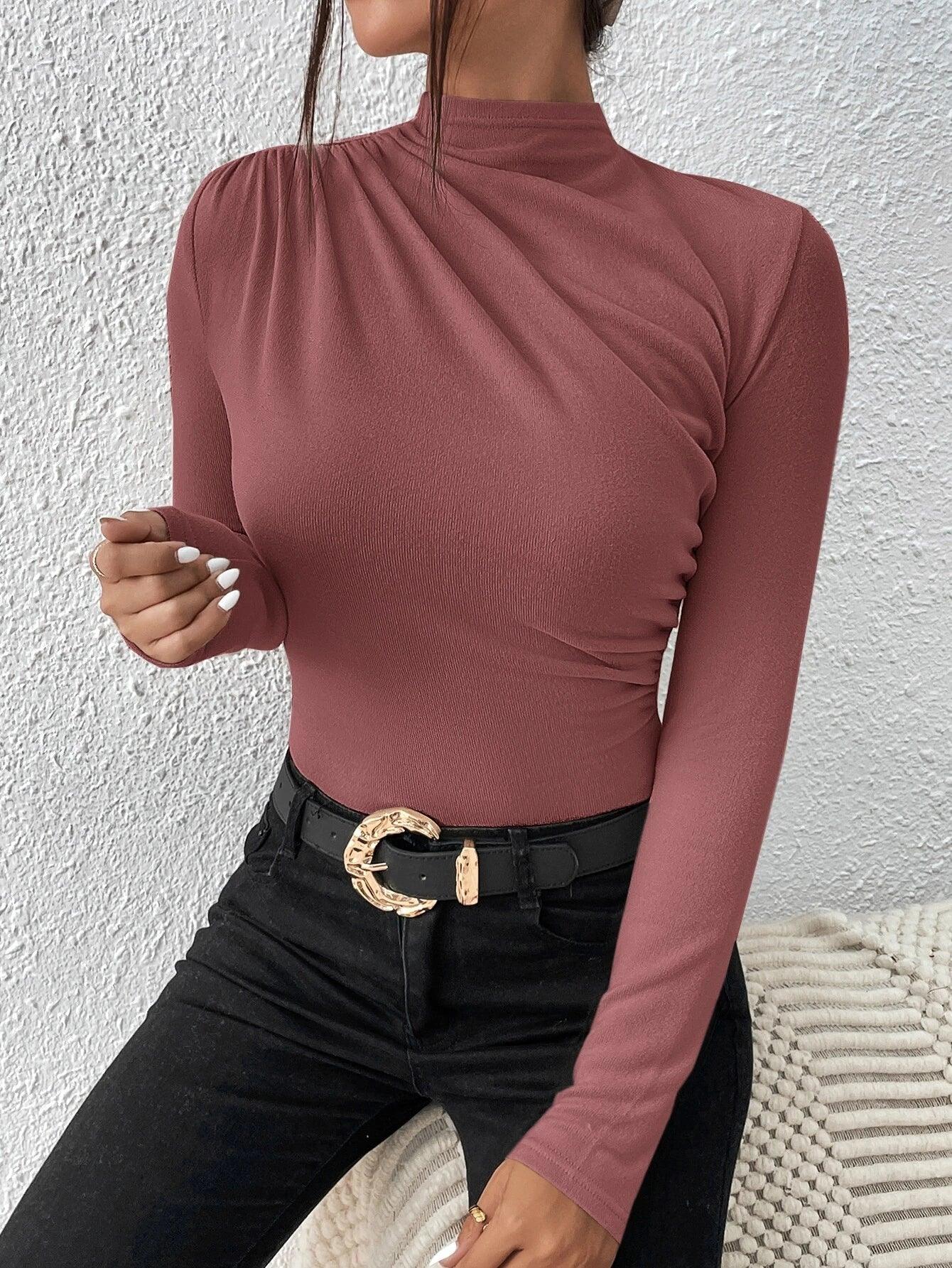 Mock Neck Ruched Bodysuit-Comfy Jumpsuits