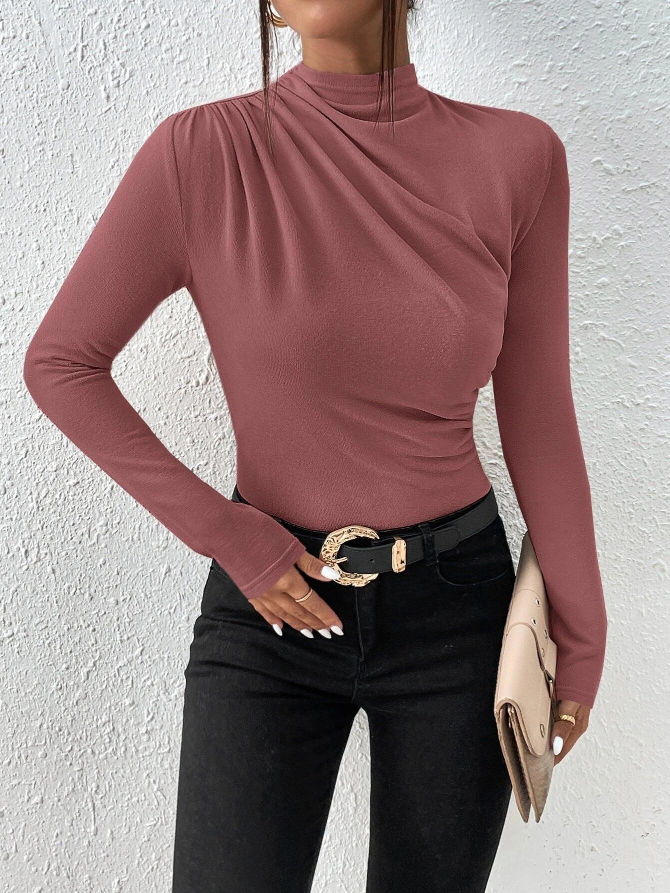 Mock Neck Ruched Bodysuit-Comfy Jumpsuits