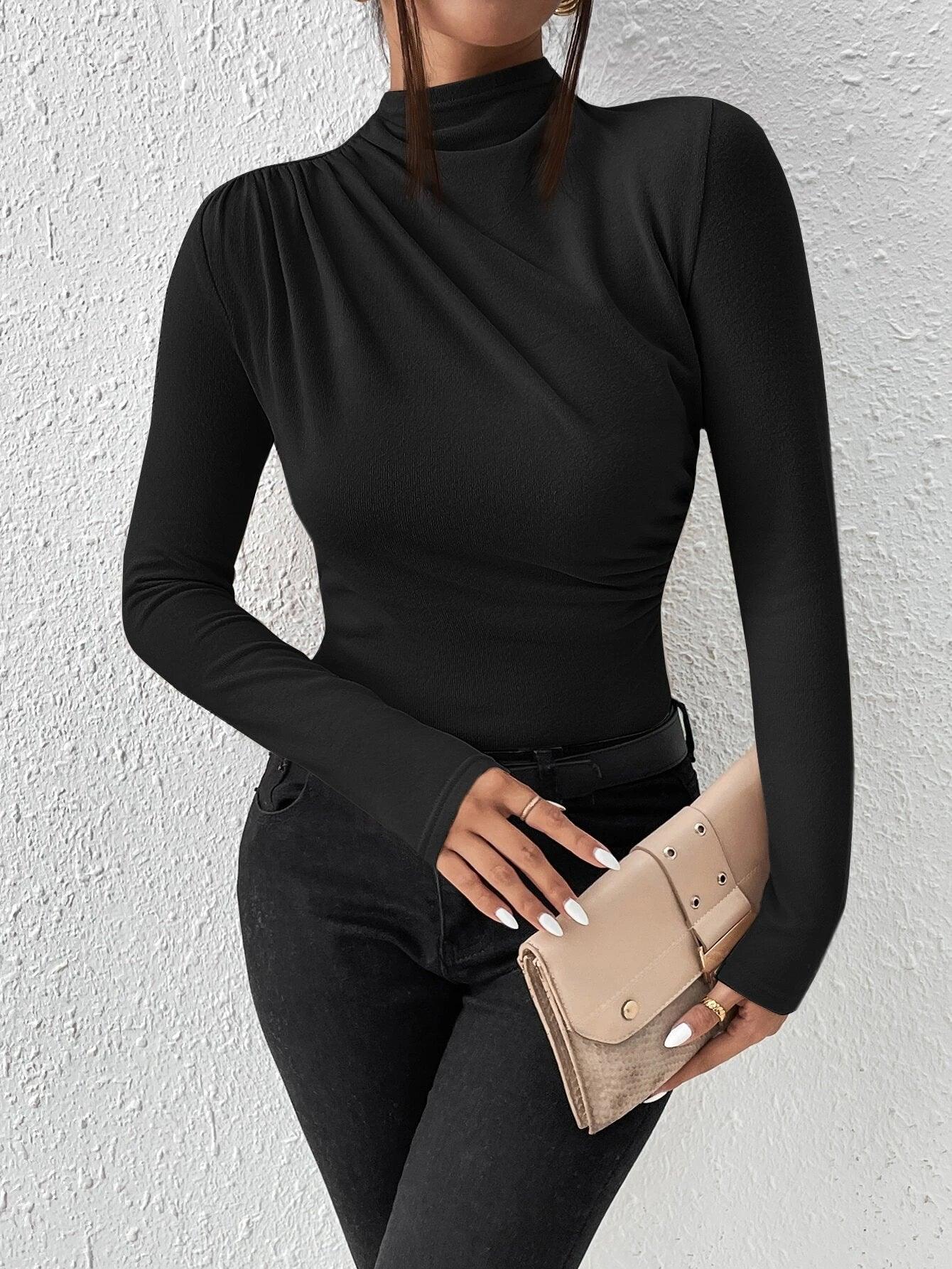 Mock Neck Ruched Bodysuit-Comfy Jumpsuits