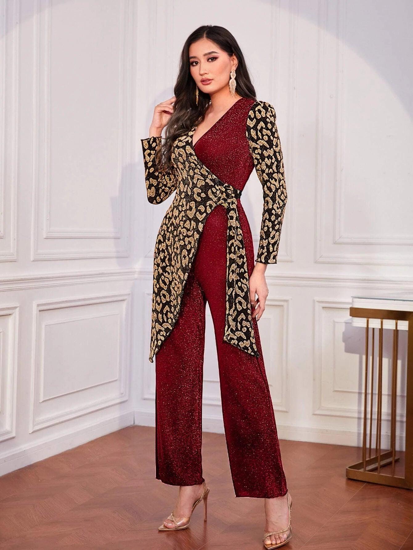 Leopard Print Long Sleeve Jumpsuit-Comfy Jumpsuits