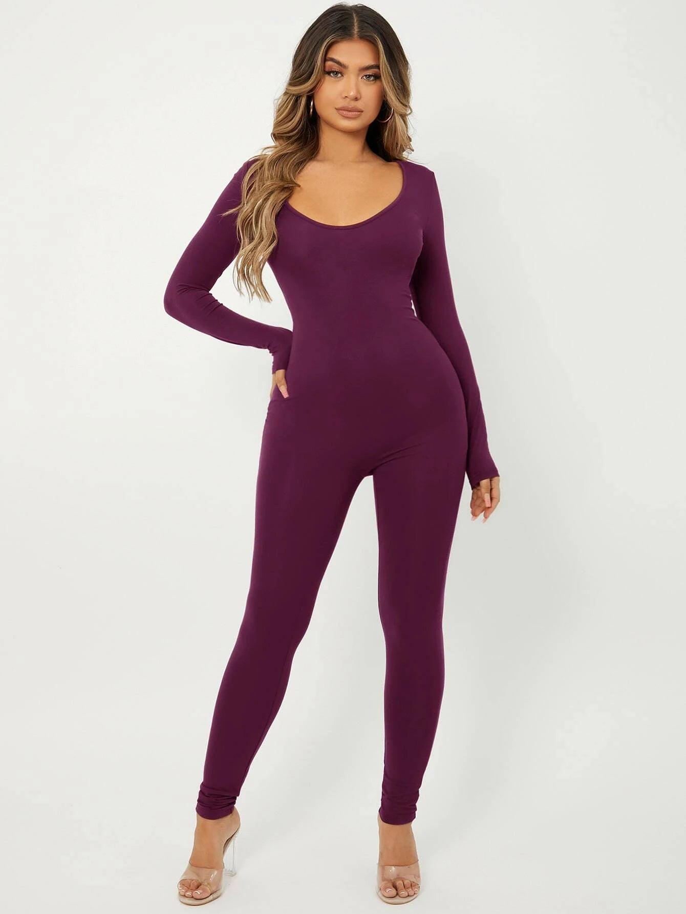 Scoop Neck Unitard Jumpsuit-Comfy Jumpsuits