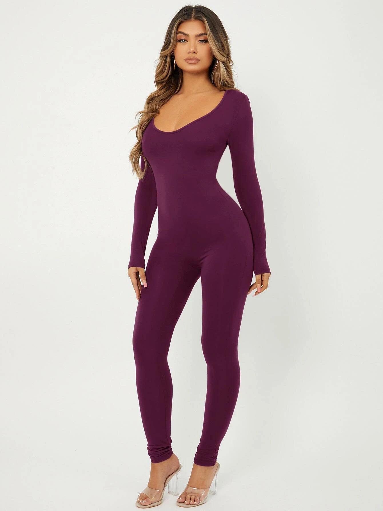 Scoop Neck Unitard Jumpsuit-Comfy Jumpsuits