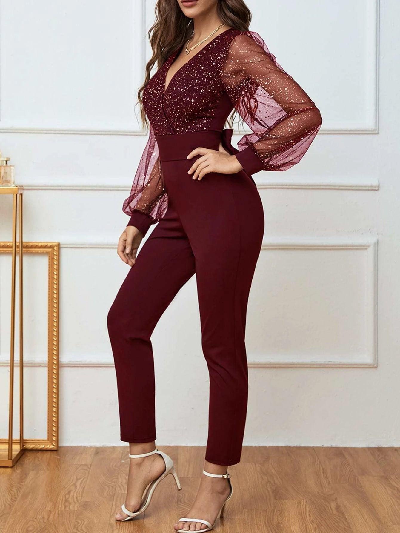 Bishop Sleeve Tie Back Jumpsuit-Comfy Jumpsuits