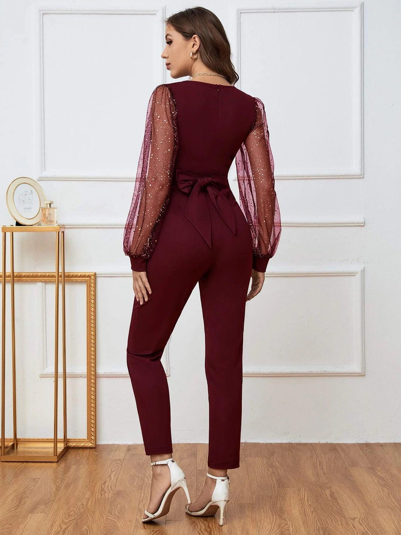 Bishop Sleeve Tie Back Jumpsuit-Comfy Jumpsuits