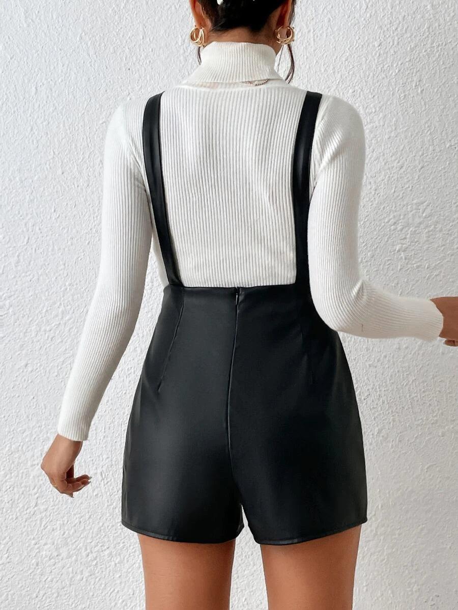 PU Leather Romper Without Sweater-Comfy Jumpsuits