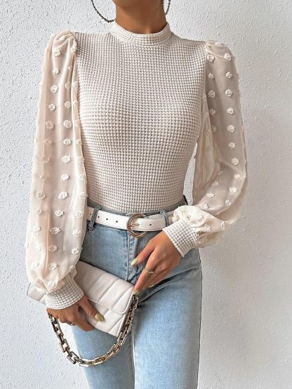 Mock Neck Waffle Knit Bodysuit-Comfy Jumpsuits