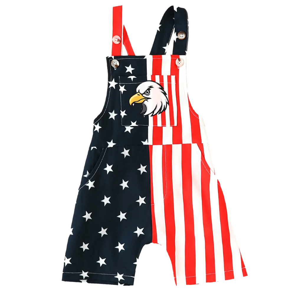 Patriotic Suspender Denim Jumpsuit With Pocket