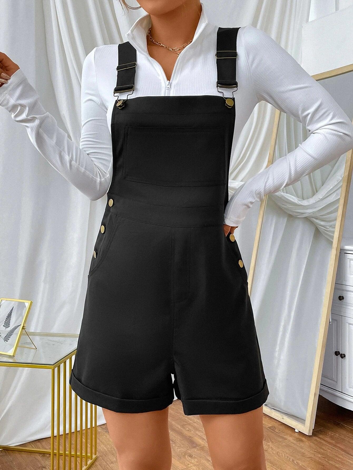Patched Pocket Overall Romper-Comfy Jumpsuits