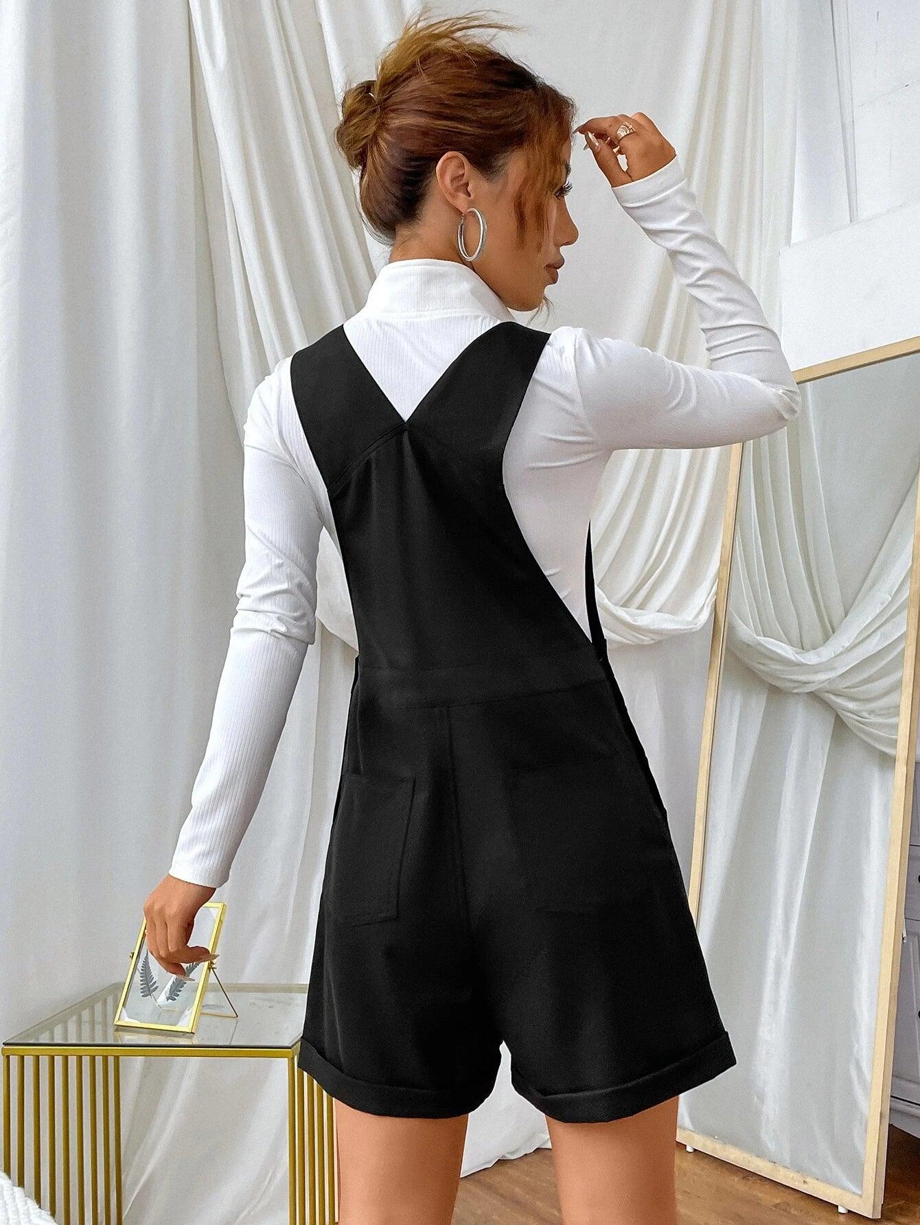 Patched Pocket Overall Romper-Comfy Jumpsuits