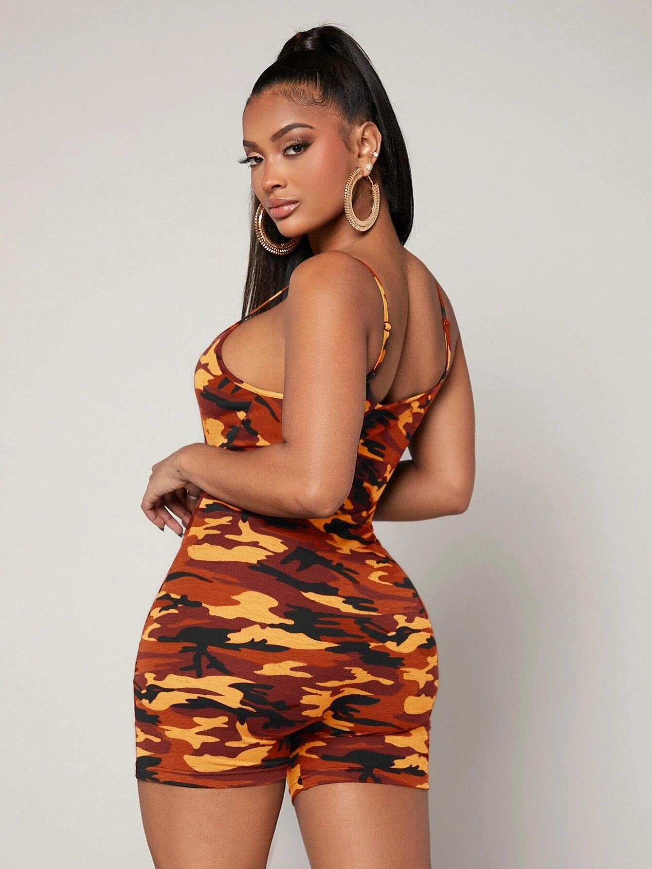 Camo Print Unitard Jumpsuit-Comfy Jumpsuits