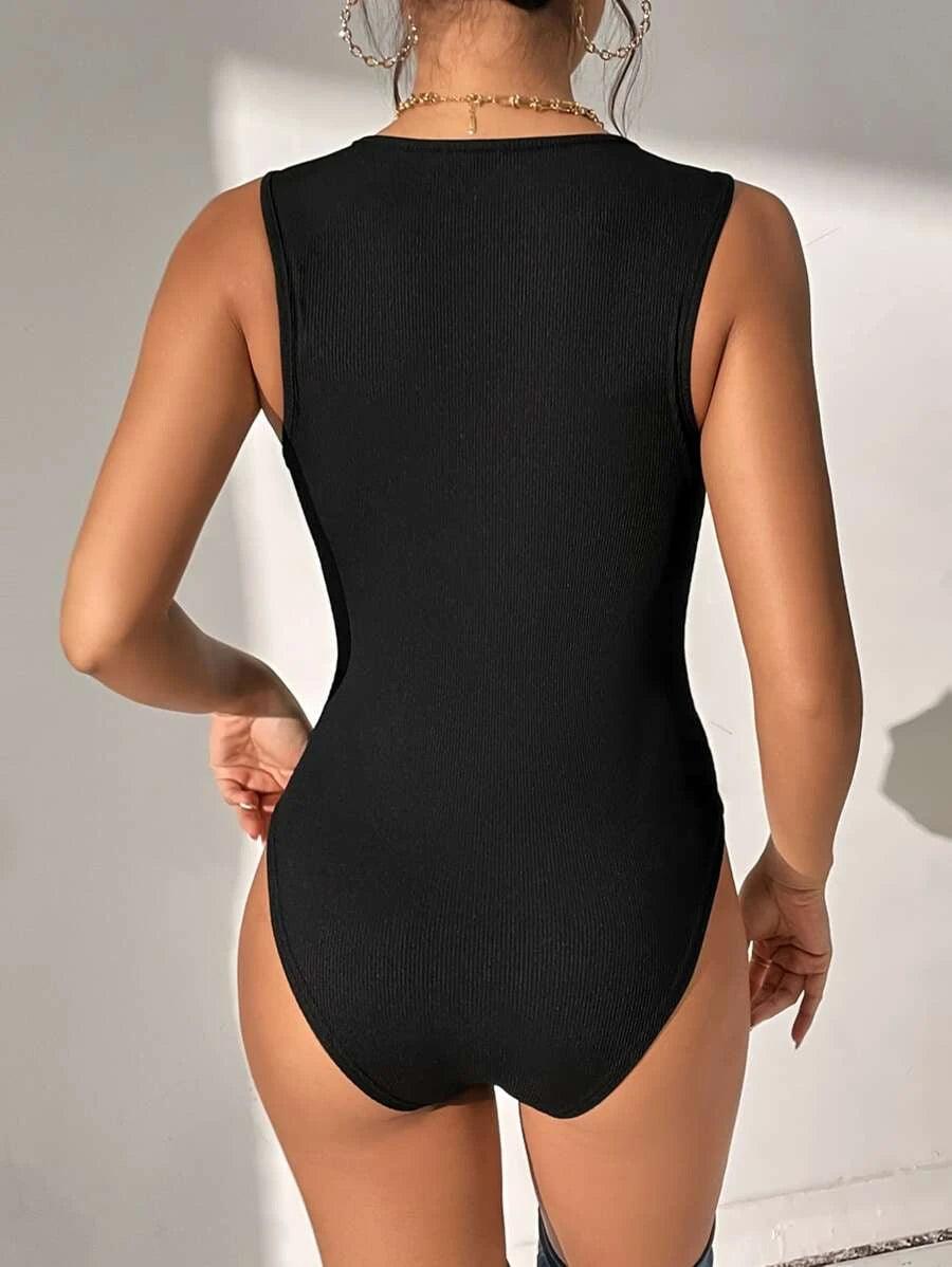 Contrast Lace Tank Bodysuit-Comfy Jumpsuits