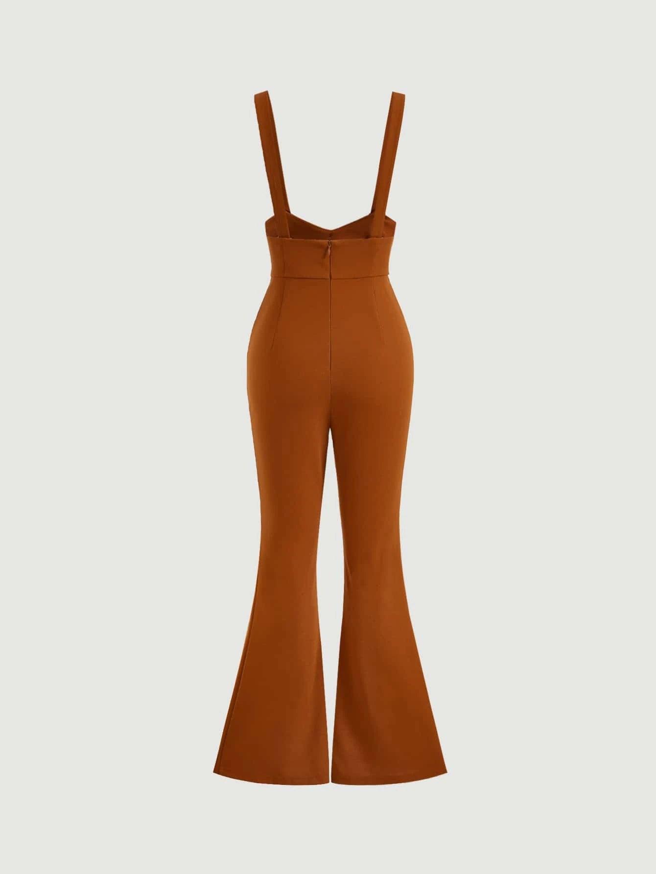 Button Front Flare Leg Overall Jumpsuit-Comfy Jumpsuits
