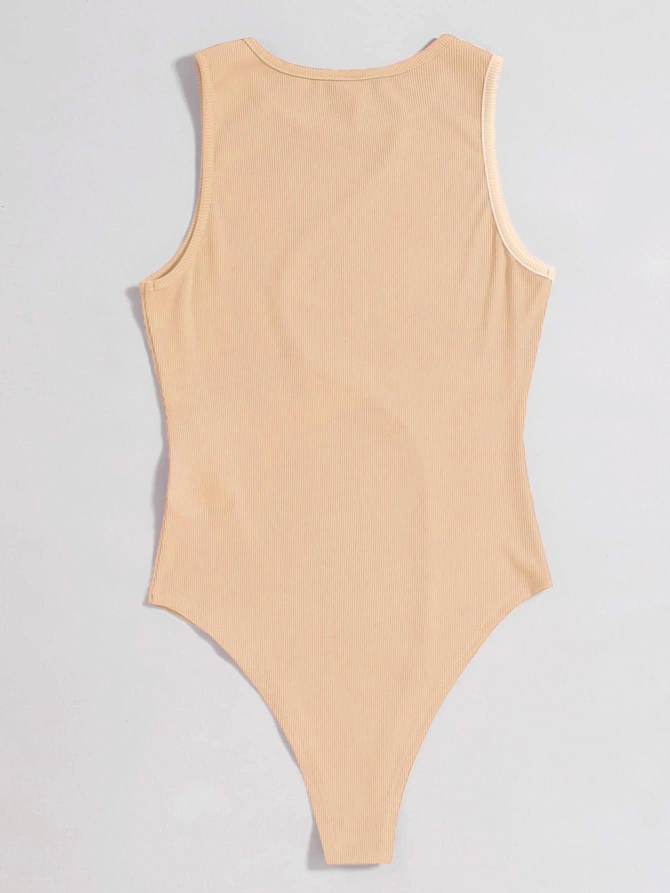 Two Tone Ribbed Knit Bodysuit-Comfy Jumpsuits