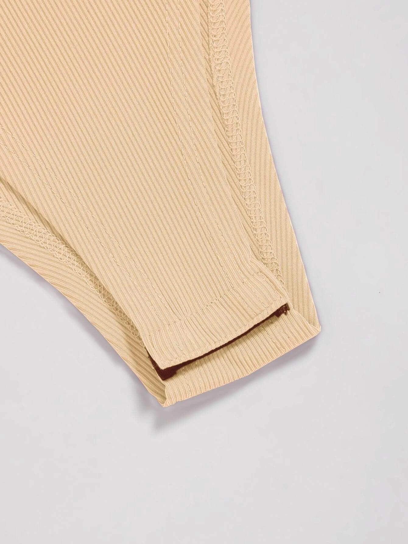 Two Tone Ribbed Knit Bodysuit-Comfy Jumpsuits