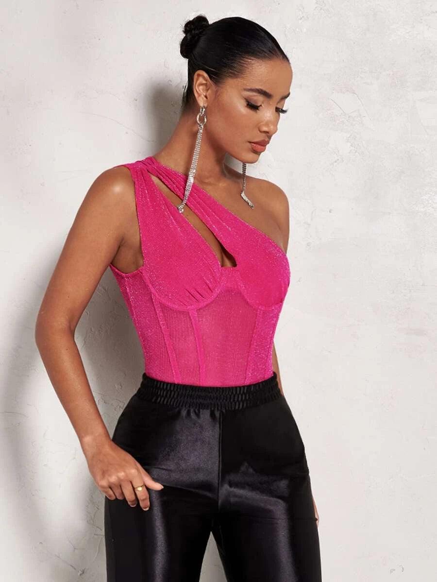 One Shoulder Cut Out Sleeveless Bodysuit-Comfy Jumpsuits