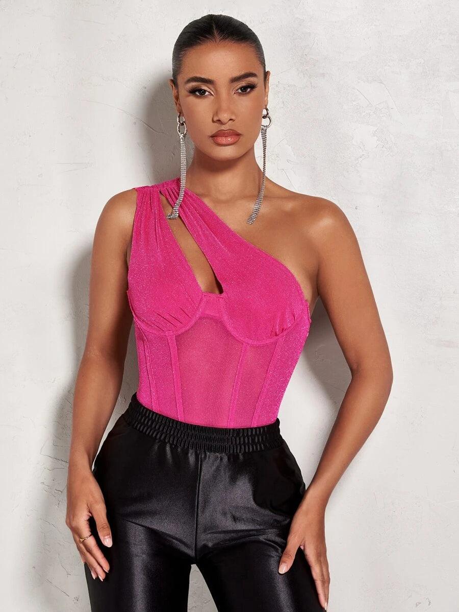 One Shoulder Cut Out Sleeveless Bodysuit-Comfy Jumpsuits