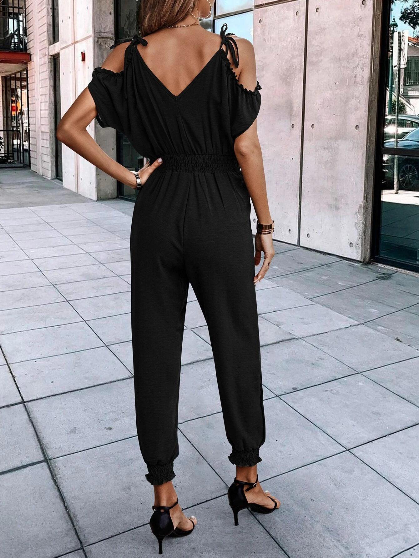 Short Sleeve With Slant Pockets Jumpsuit-Comfy Jumpsuits