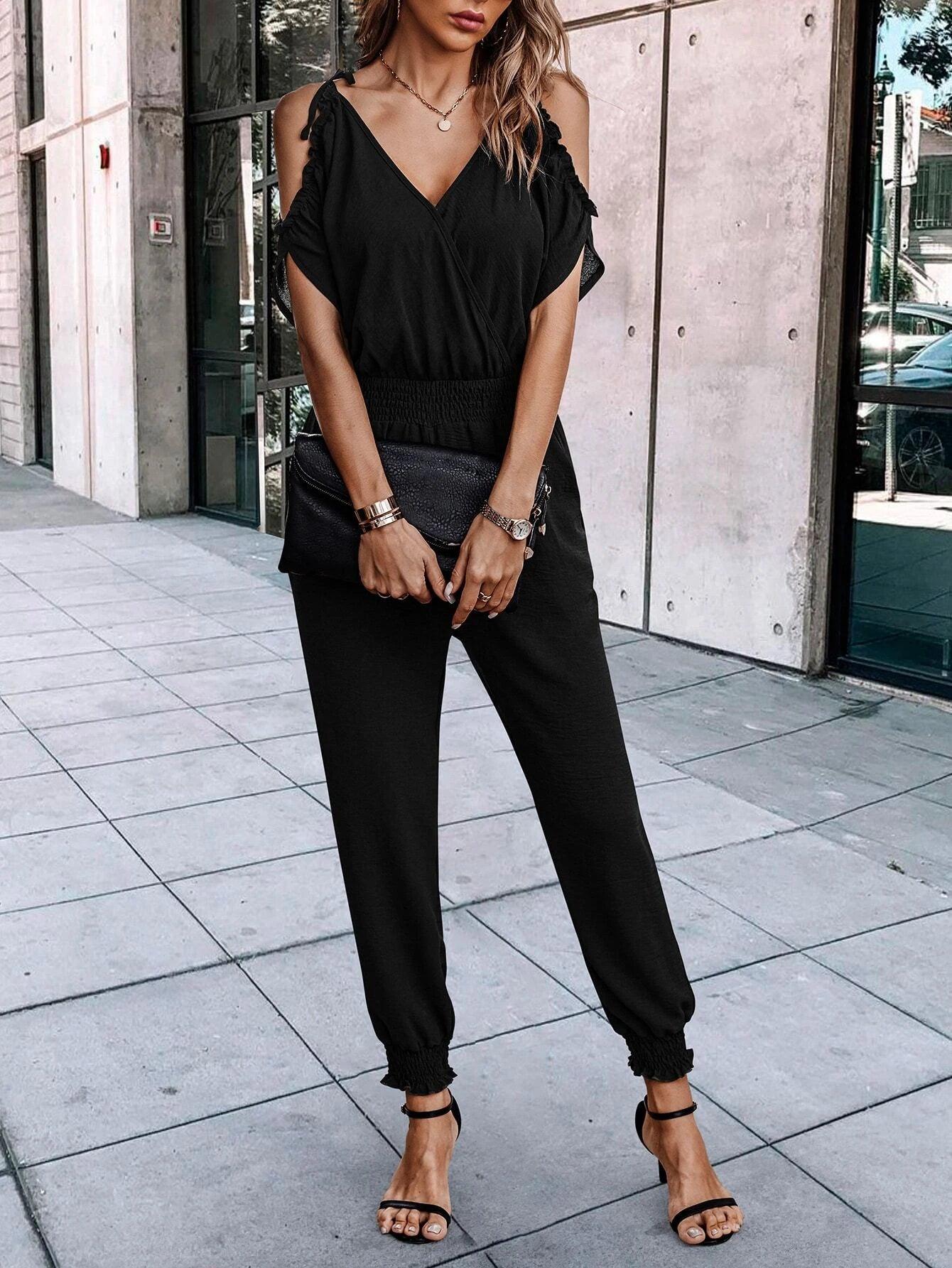 Short Sleeve With Slant Pockets Jumpsuit-Comfy Jumpsuits