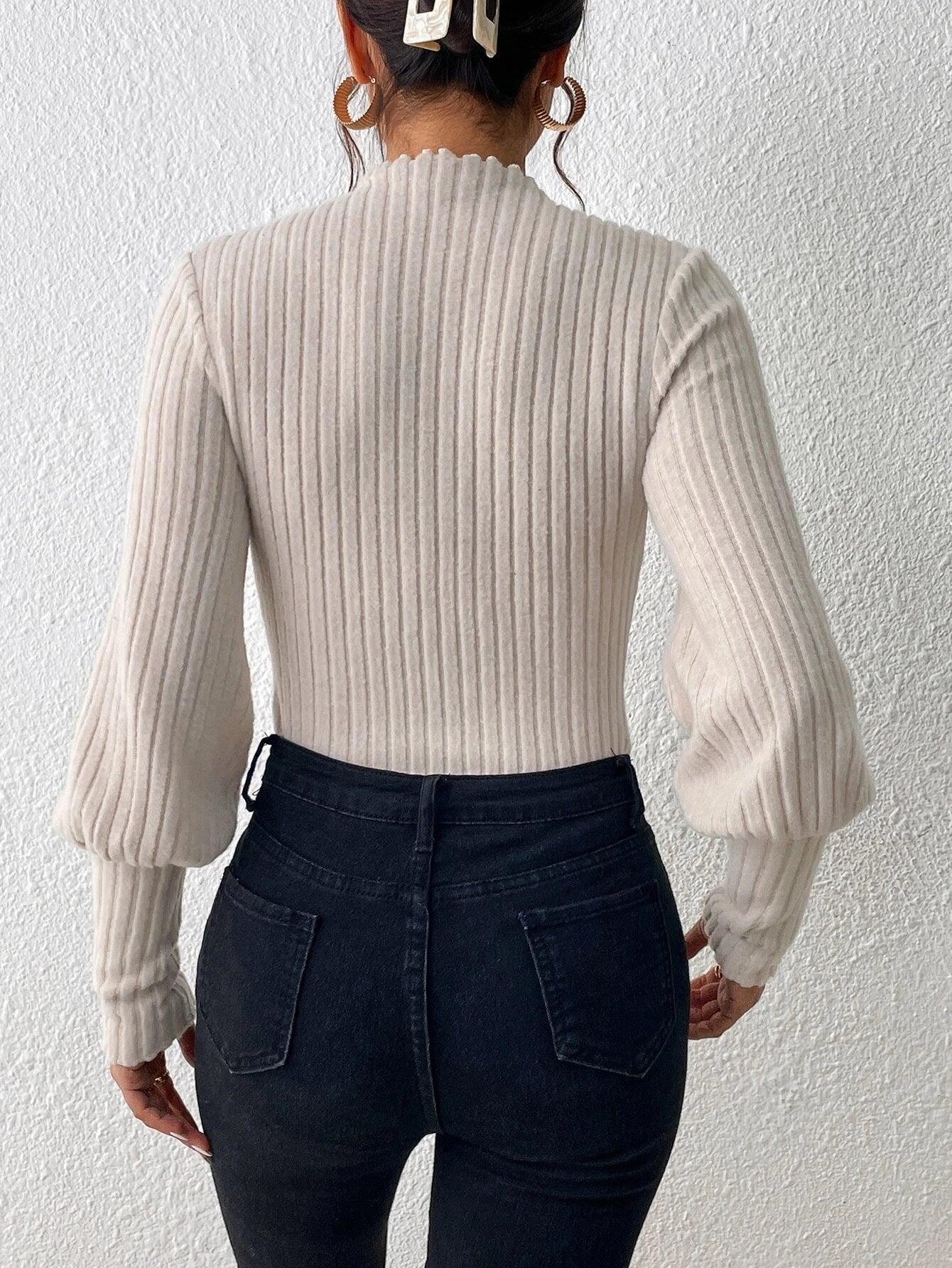 Sleeve Ribbed Knit Bodysuit-Comfy Jumpsuits
