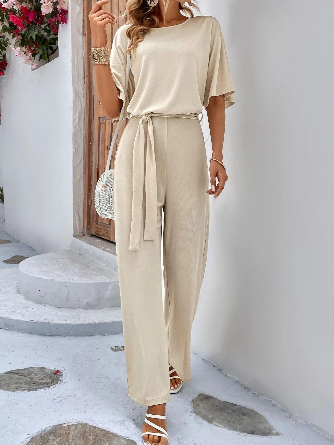 Batwing Sleeve Casual Jumpsuit-Comfy Jumpsuits