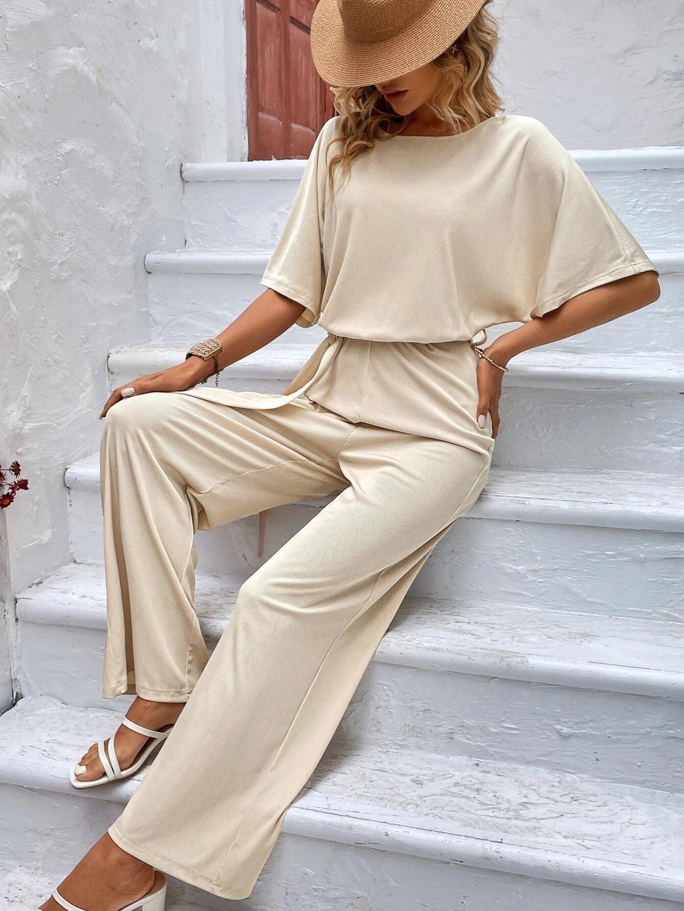 Batwing Sleeve Casual Jumpsuit-Comfy Jumpsuits