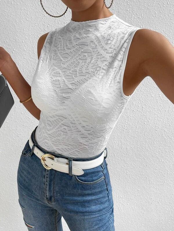 Solid Mock Neck Casual Bodysuit-Comfy Jumpsuits