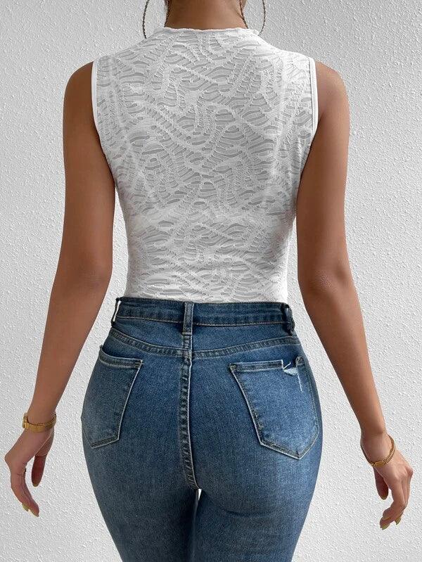 Solid Mock Neck Casual Bodysuit-Comfy Jumpsuits