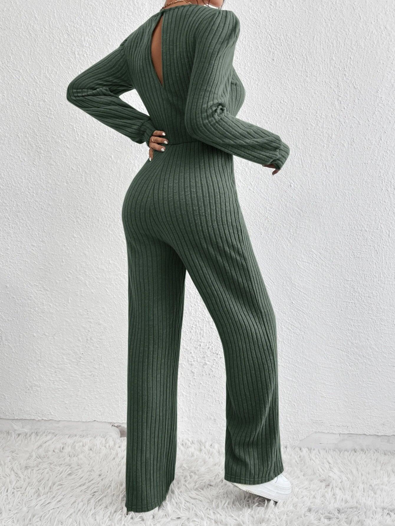 Scoop Neck Long Sleeve Jumpsuit-Comfy Jumpsuits