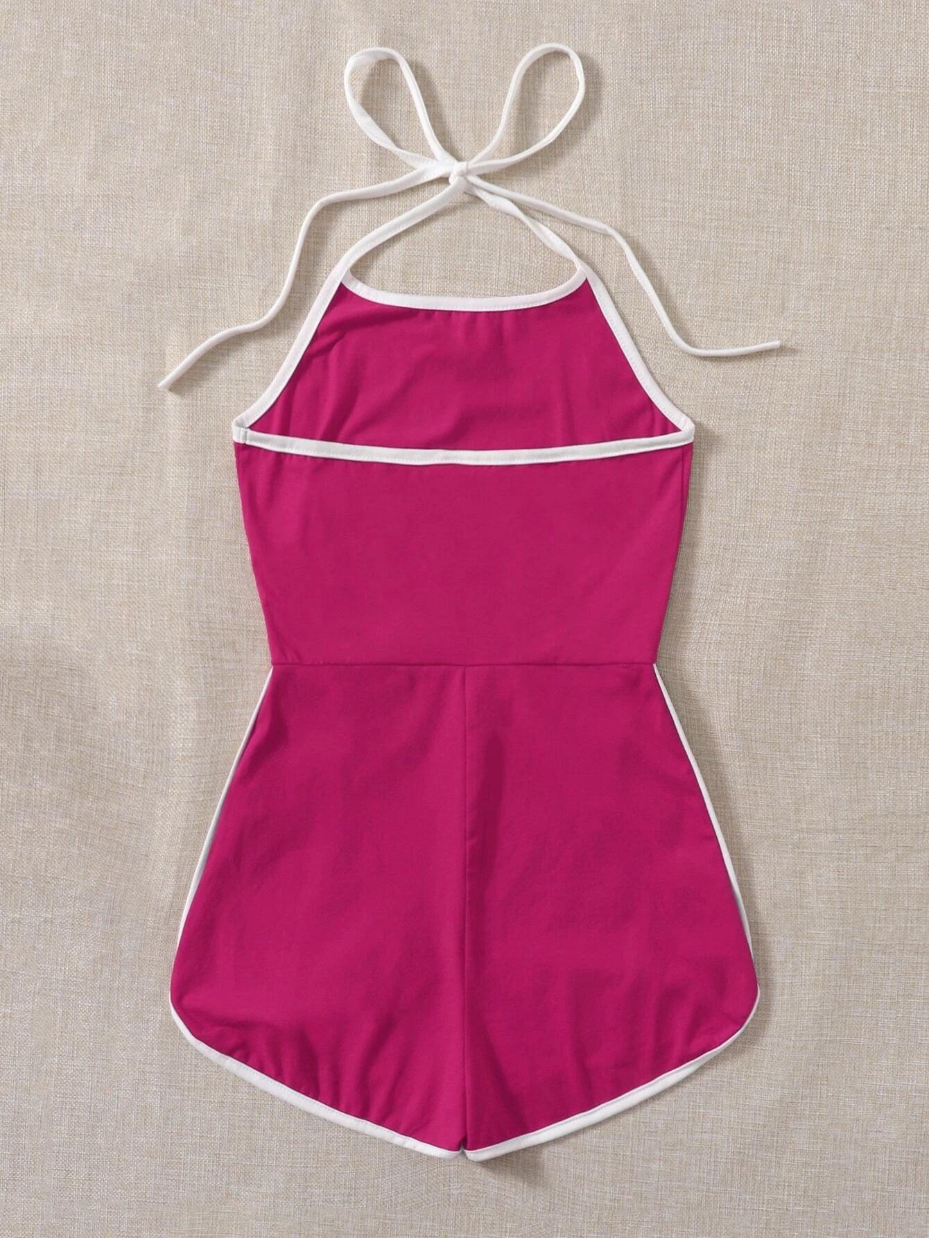 Contrast Binding Halter Romper-Comfy Jumpsuits