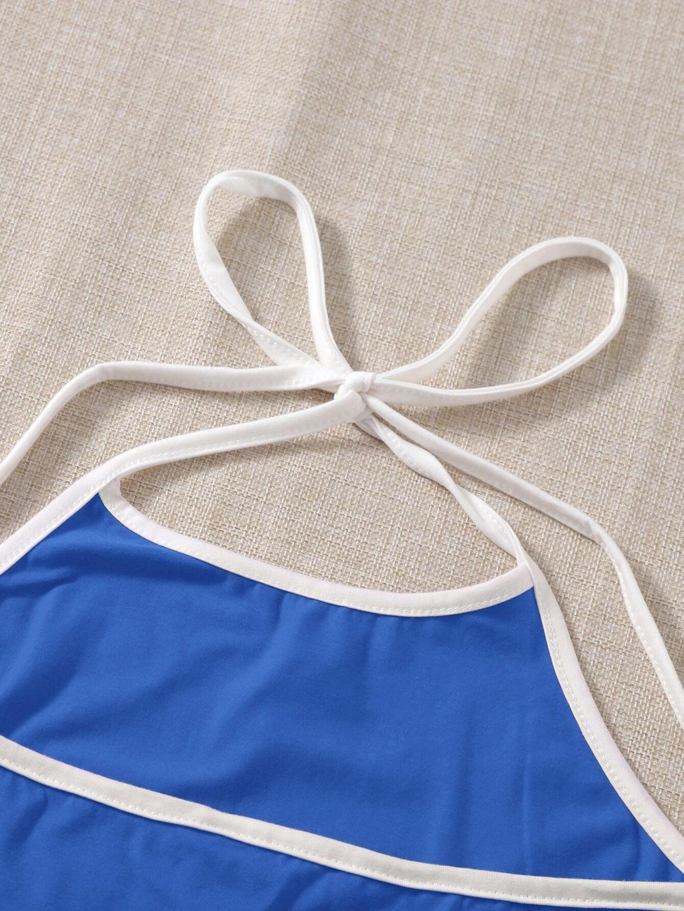 Contrast Binding Halter Romper-Comfy Jumpsuits