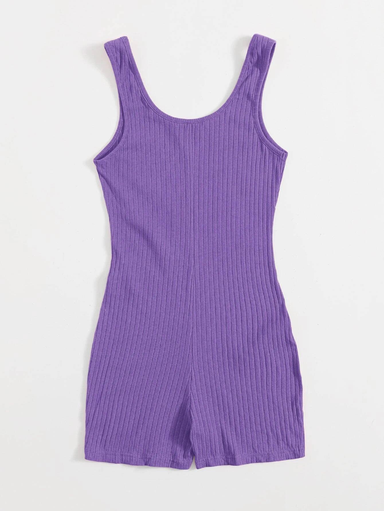 Scoop Neck Rib-knit Tank Unitard Romper-Comfy Jumpsuits