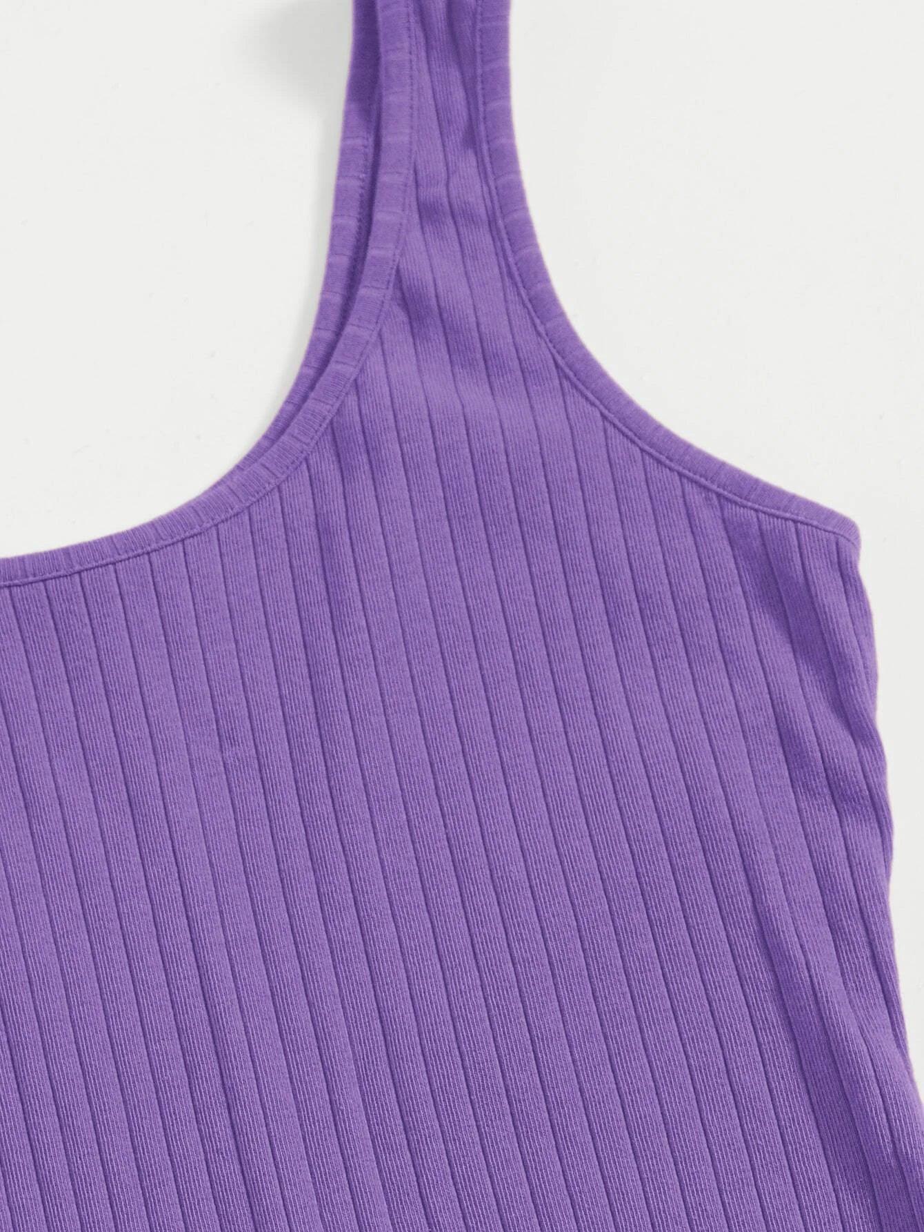 Scoop Neck Rib-knit Tank Unitard Romper-Comfy Jumpsuits