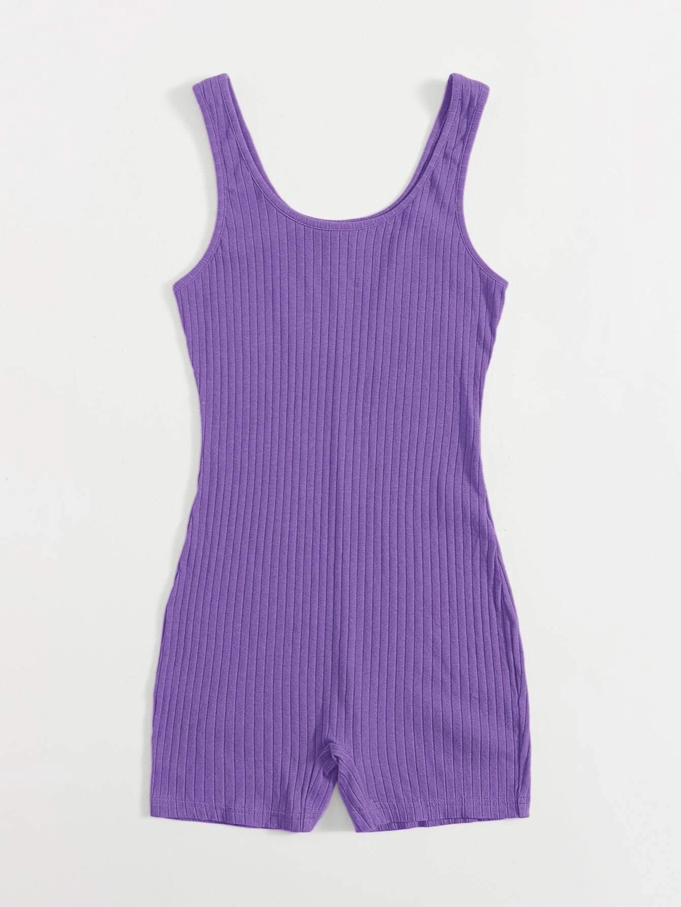 Scoop Neck Rib-knit Tank Unitard Romper-Comfy Jumpsuits