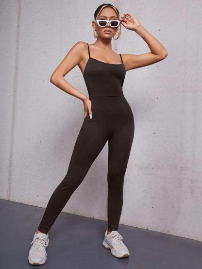 Solid Colored Cami Unitard Jumpsuit-Comfy Jumpsuits