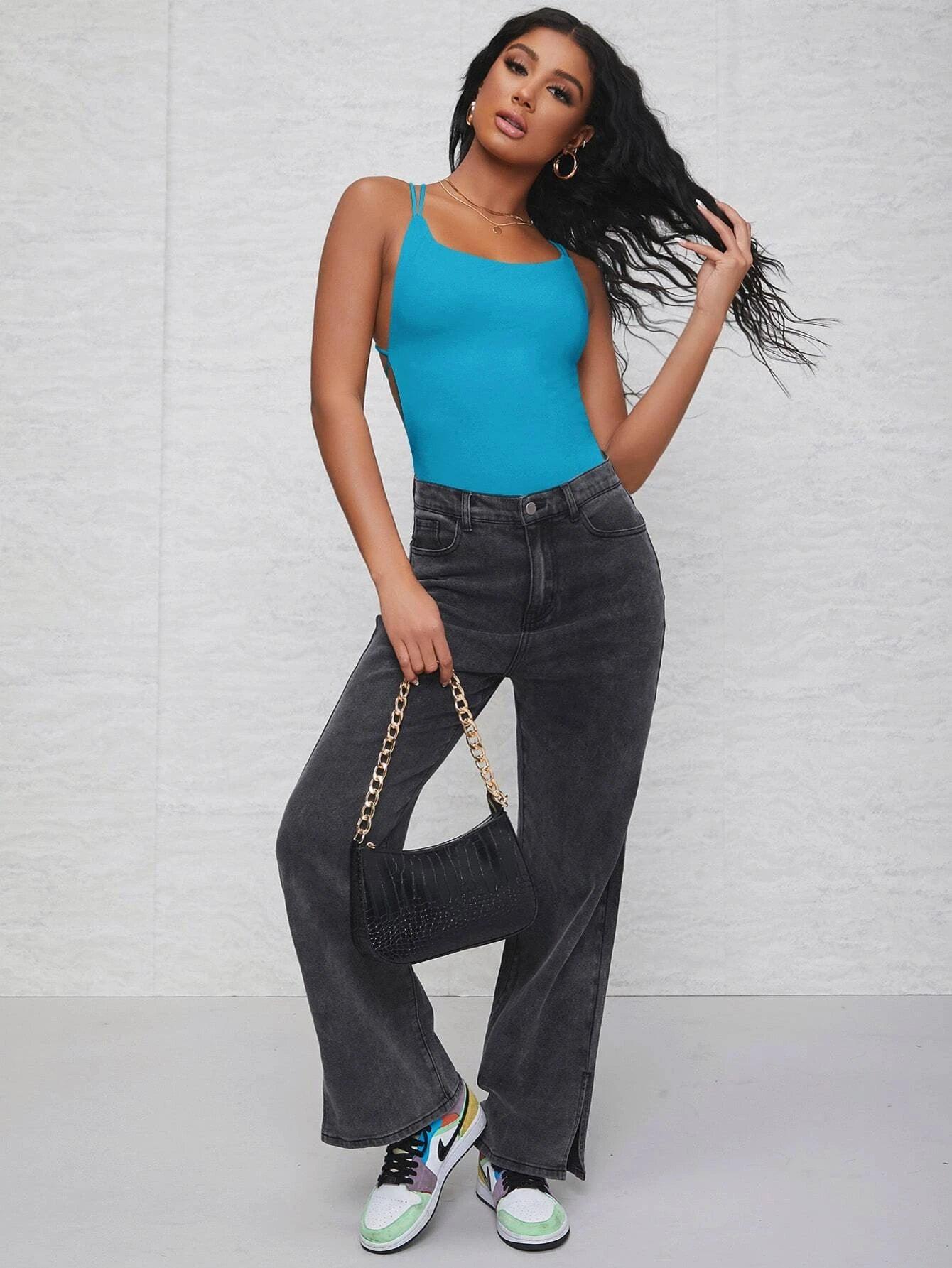 Strappy Open Back Cheeky Bodysuit-Comfy Jumpsuits