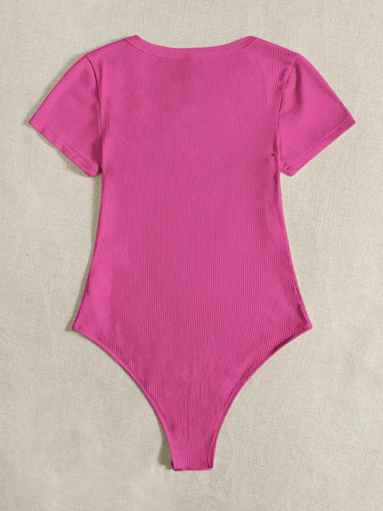 Scoop Neck Rib-Knit Bodysuit-Comfy Jumpsuits