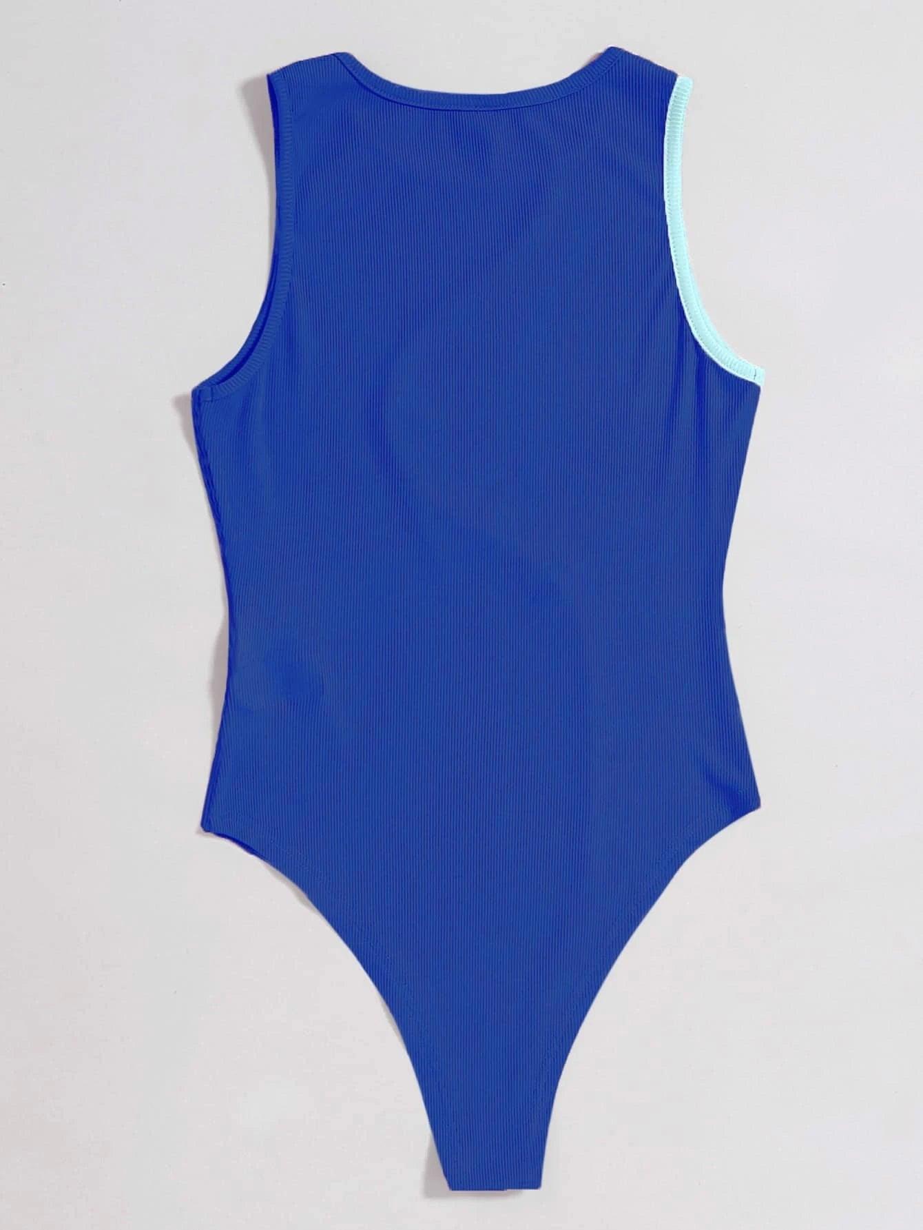 Tone Ribbed Knit Bodysuit-Comfy Jumpsuits