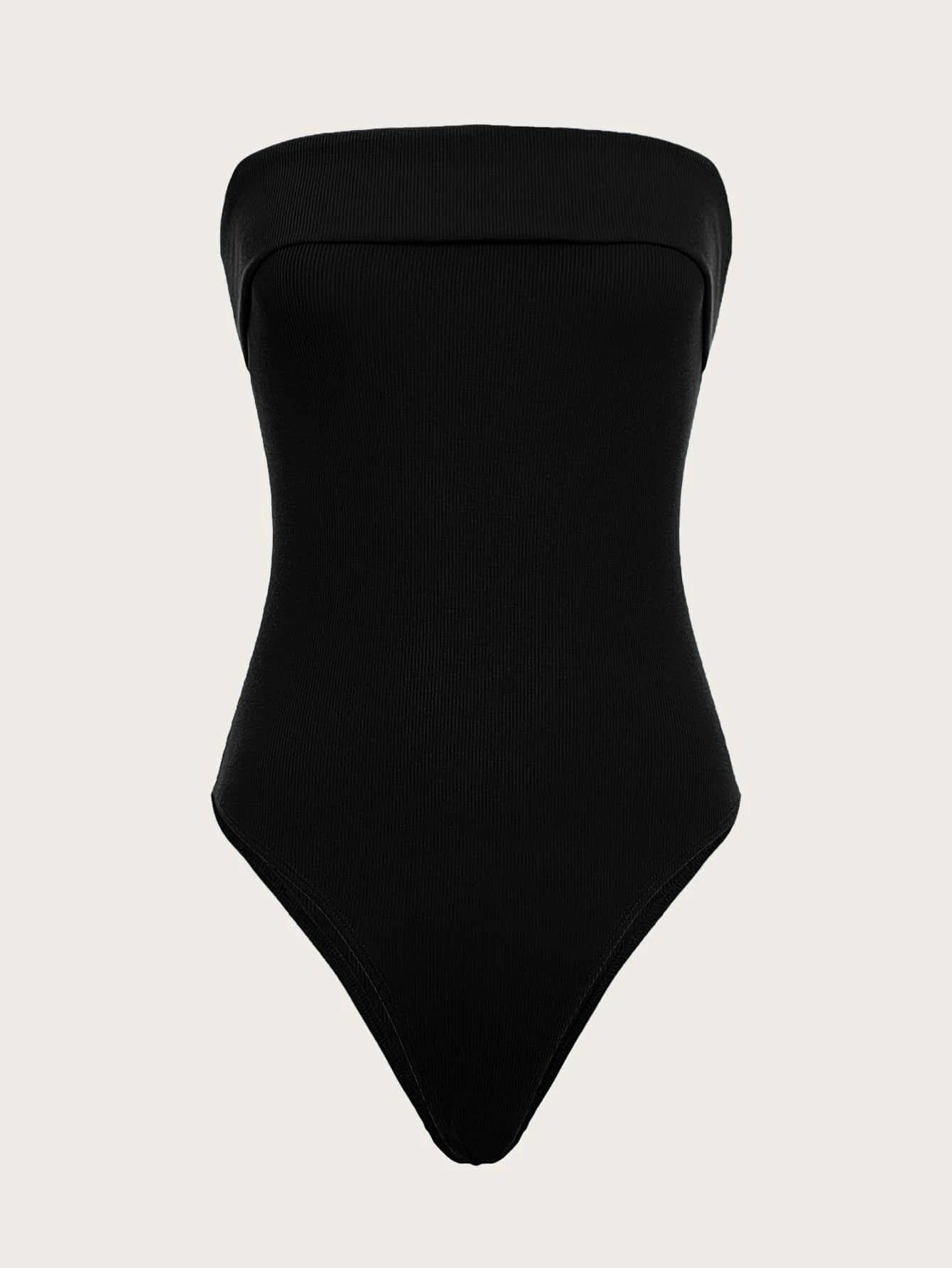 Foldover Ribbed Knit Tube Bodysuit-Comfy Jumpsuits