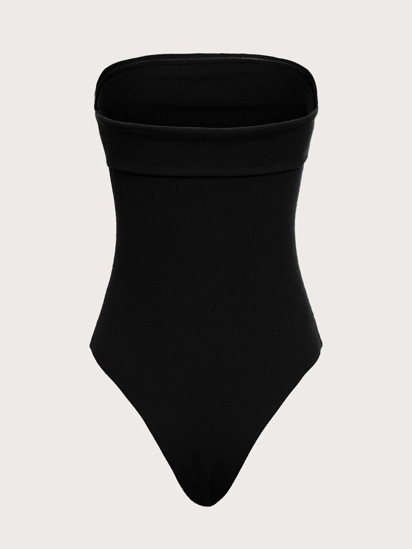 Foldover Ribbed Knit Tube Bodysuit-Comfy Jumpsuits