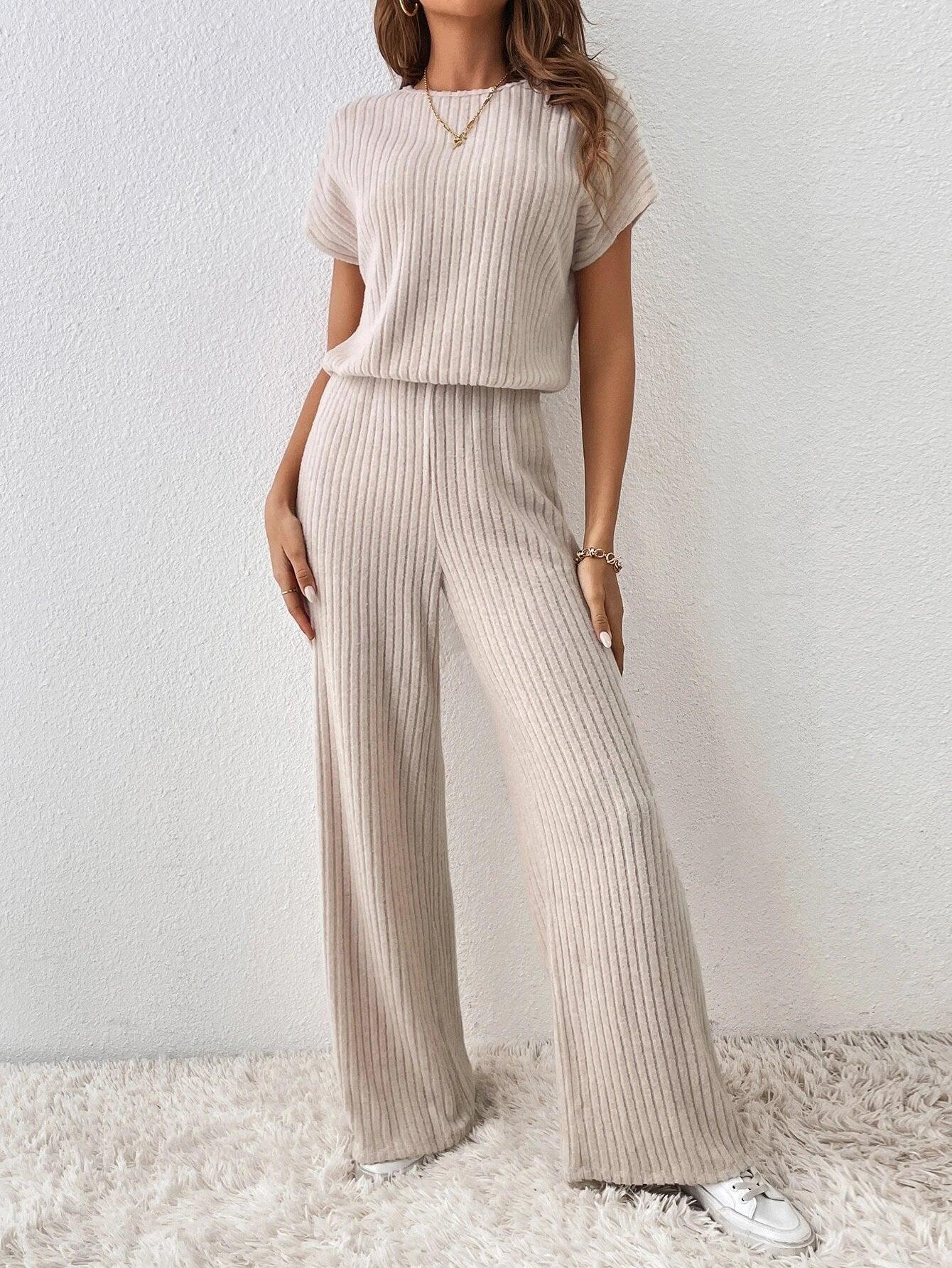Ribbed Knit Back Jumpsuit-Comfy Jumpsuits