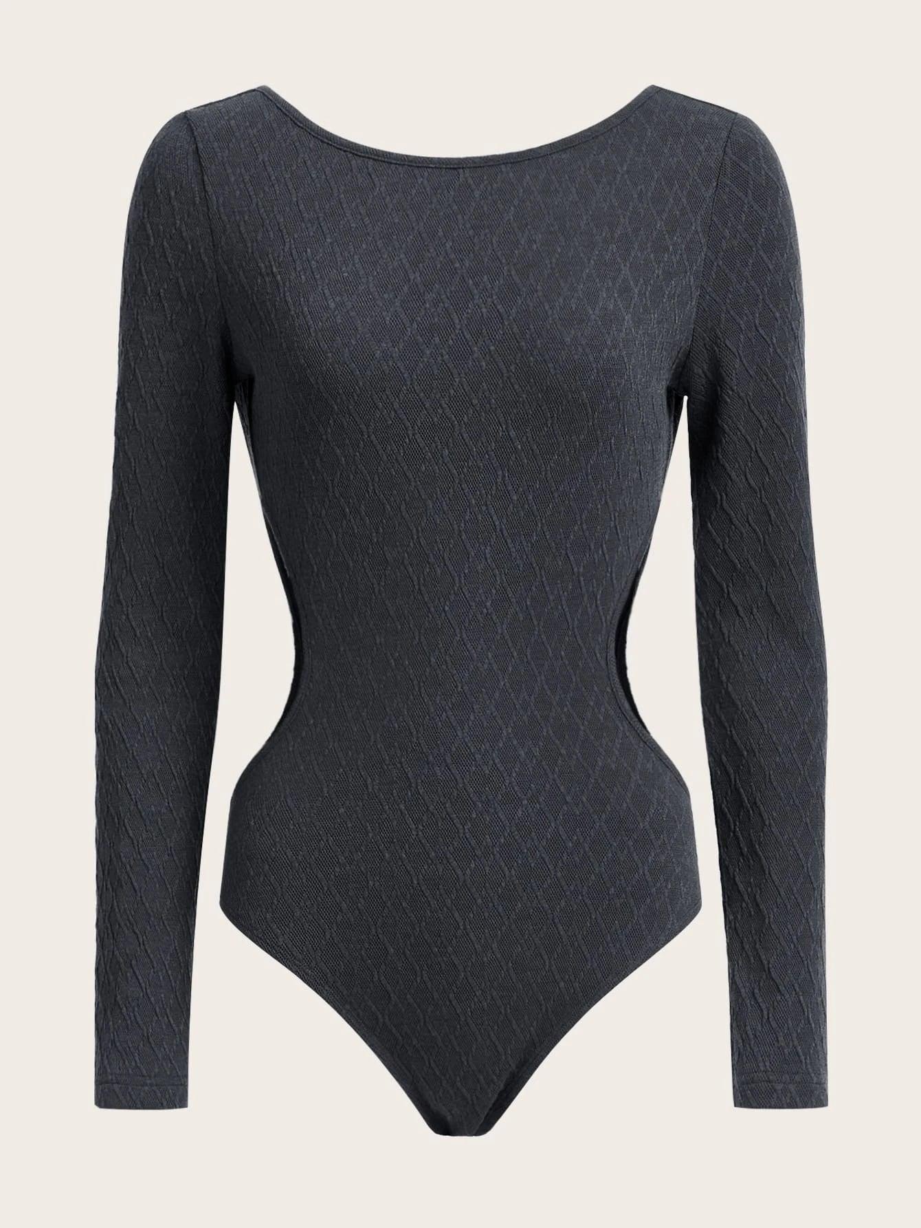 Cut Out Waist Backless Bodysuit-Comfy Jumpsuits