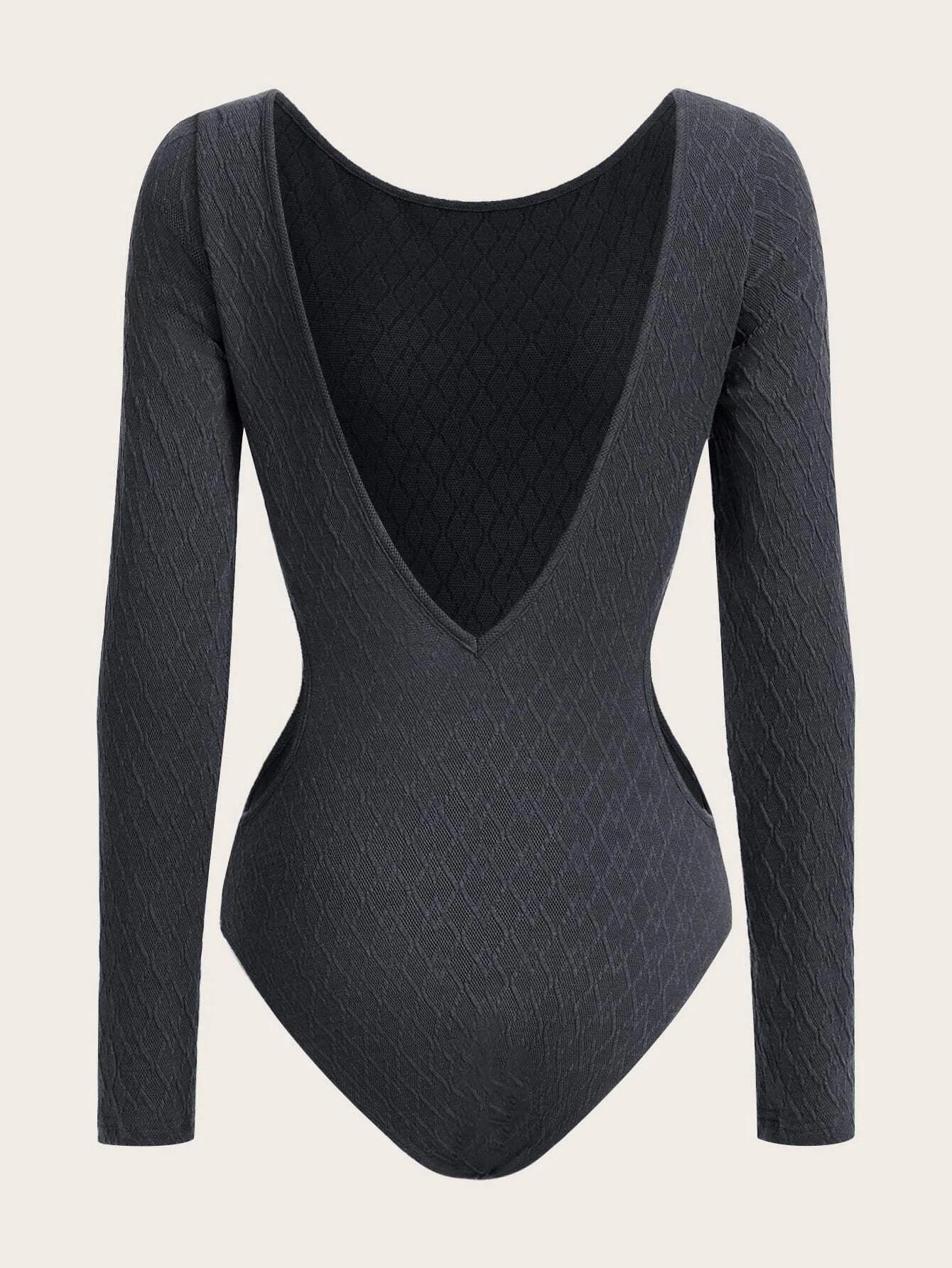 Cut Out Waist Backless Bodysuit-Comfy Jumpsuits