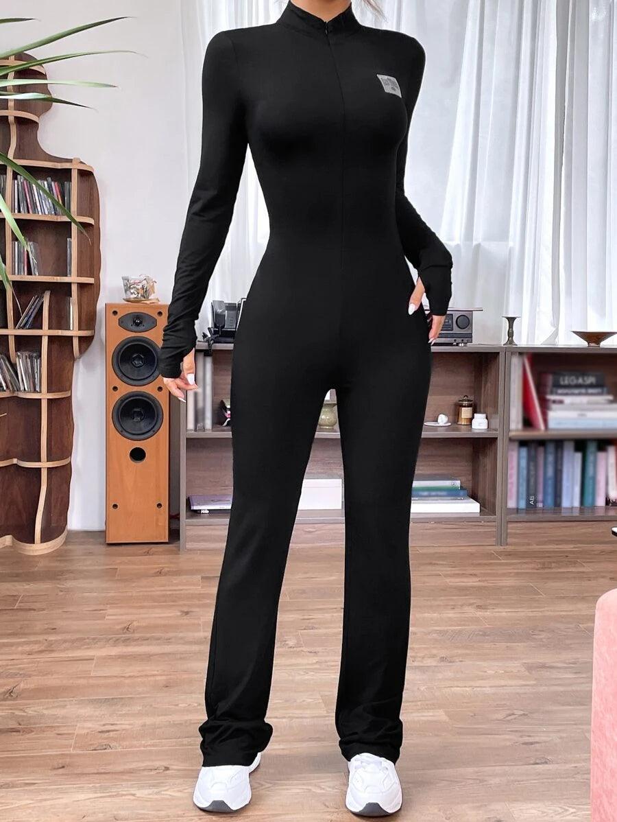 Letter Patched Flare Leg Jumpsuit-Comfy Jumpsuits