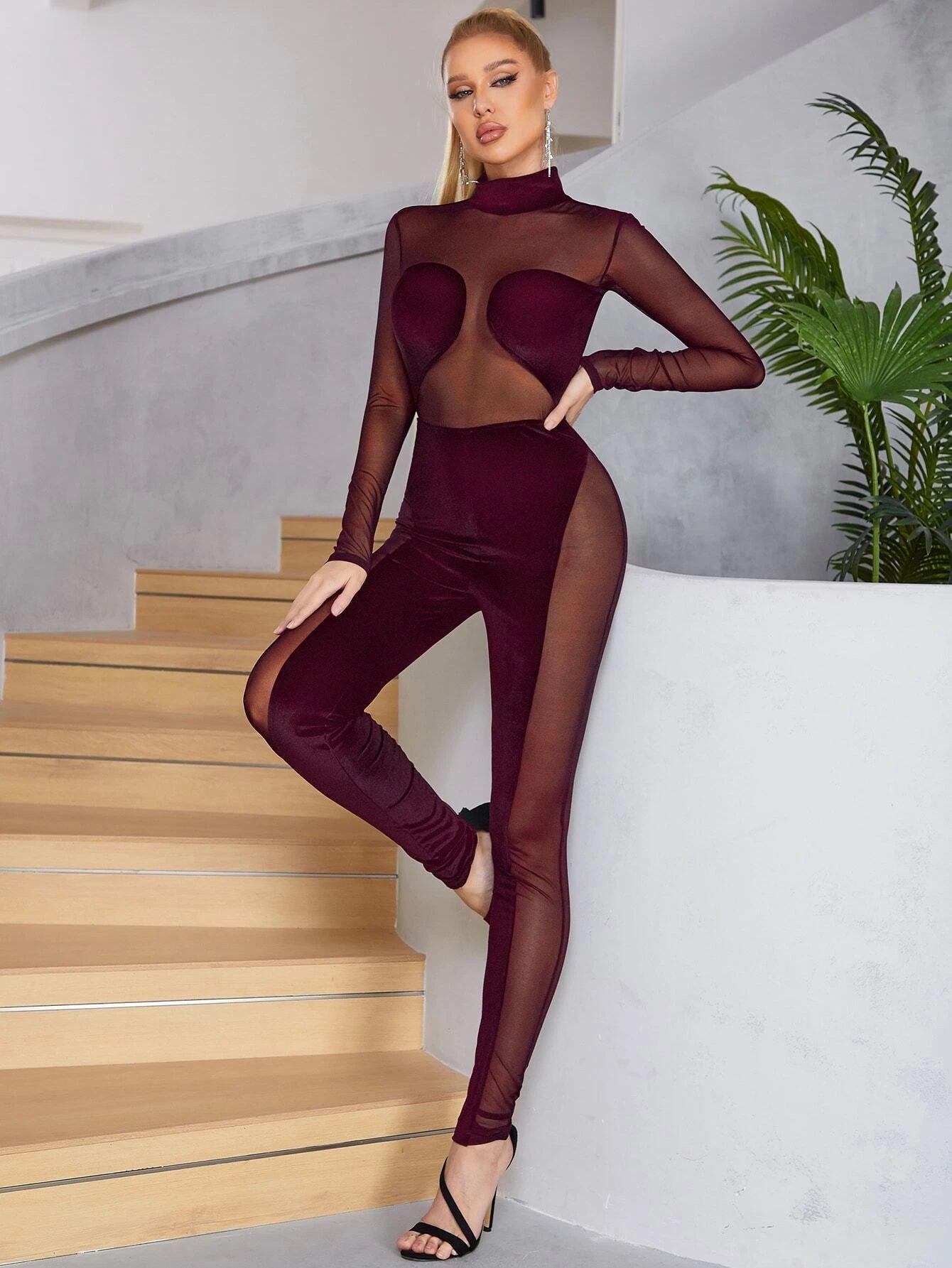 Long Sleeve Stand Collar Unitard Jumpsuit-Comfy Jumpsuits