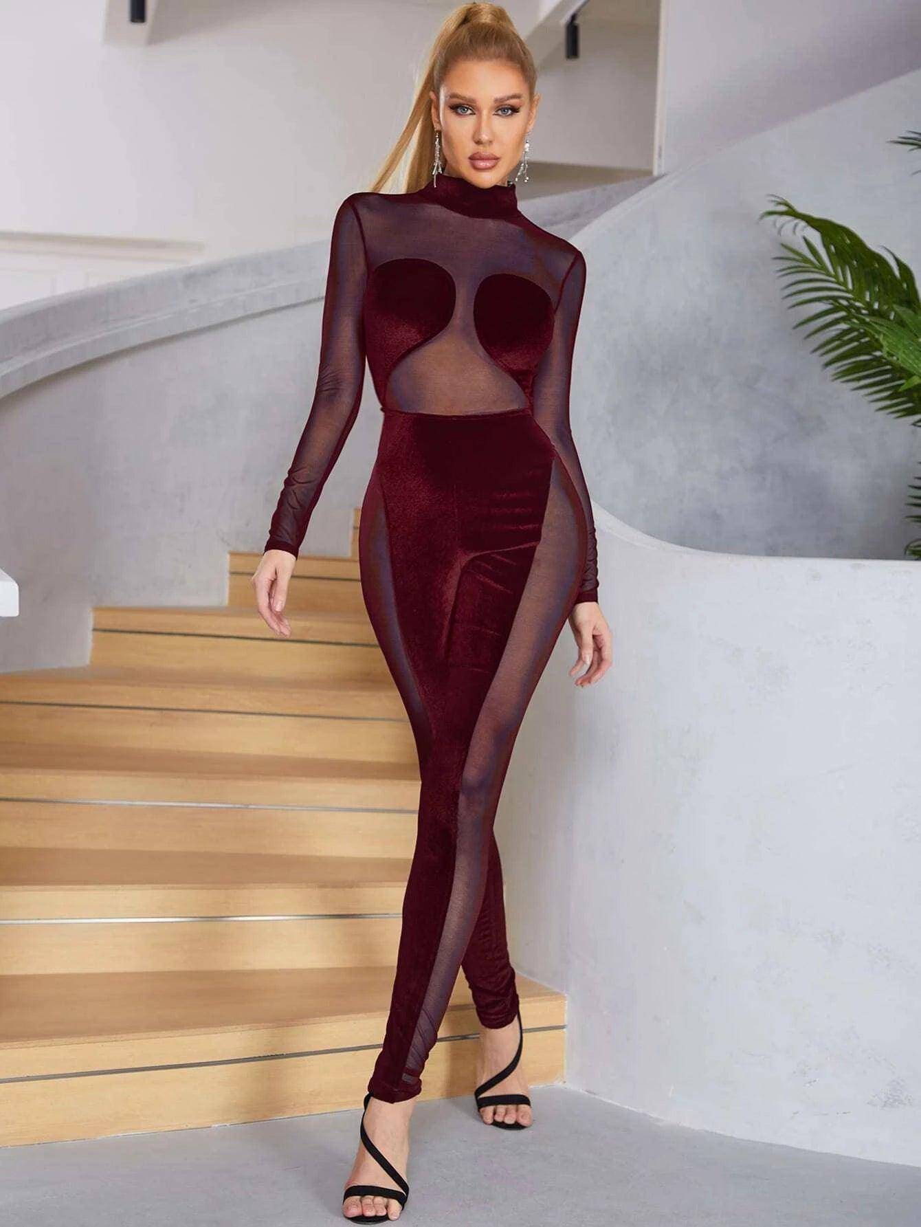 Long Sleeve Stand Collar Unitard Jumpsuit-Comfy Jumpsuits