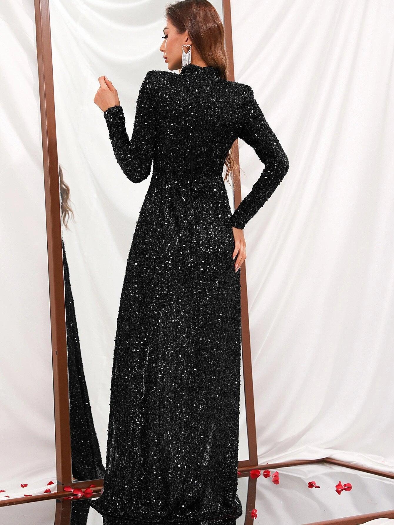 Mock Neck Sequin Romper With Skirt-Comfy Jumpsuits