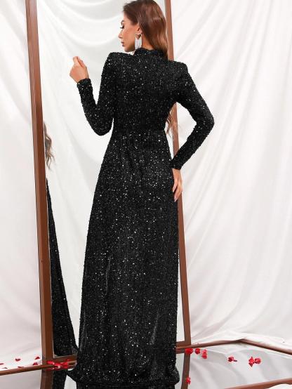 Mock Neck Sequin Romper With Skirt-Comfy Jumpsuits
